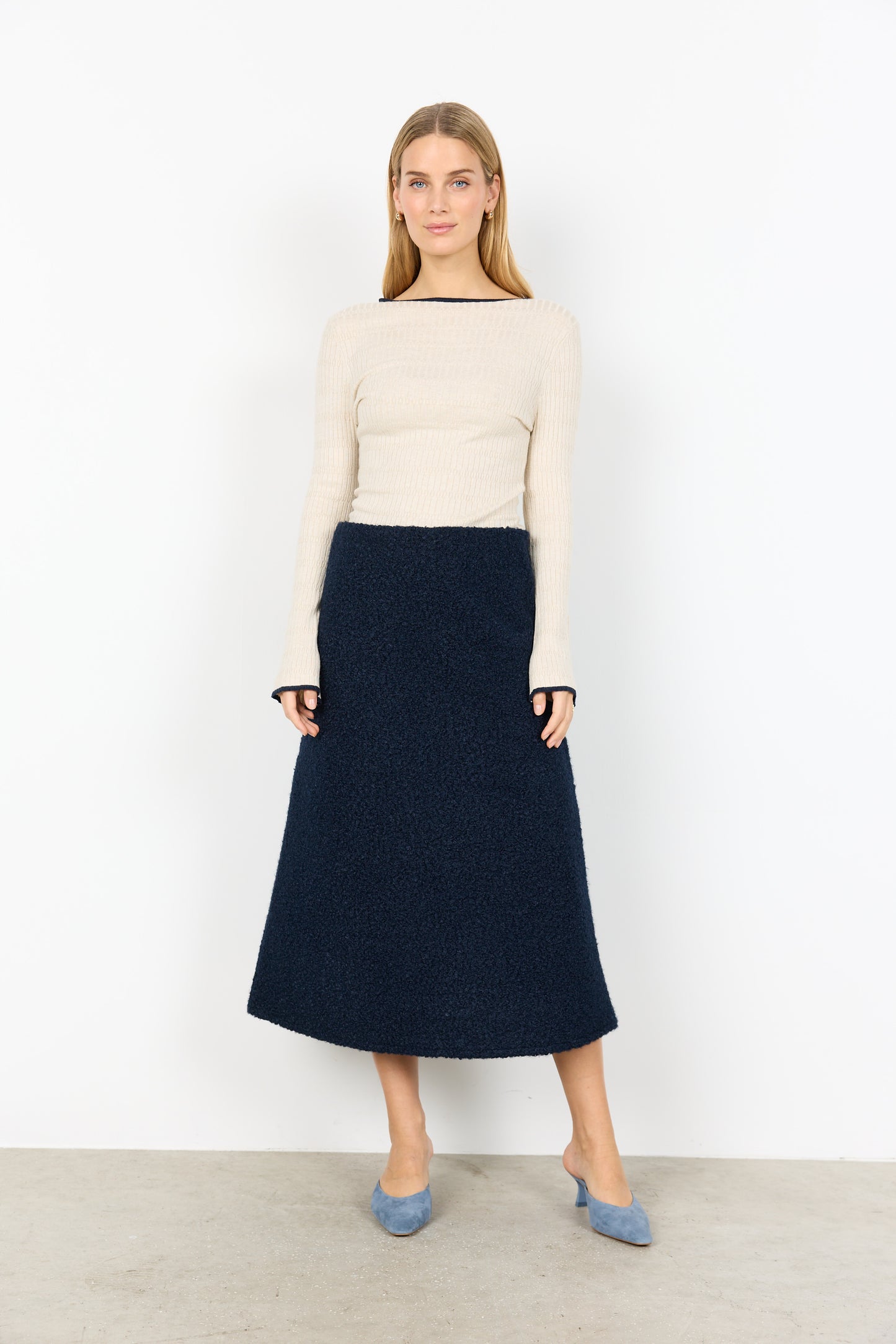 SOYA CONCEPT Dollie Ribbed Knit Pullover – Contrast Trim Crewneck Sweater