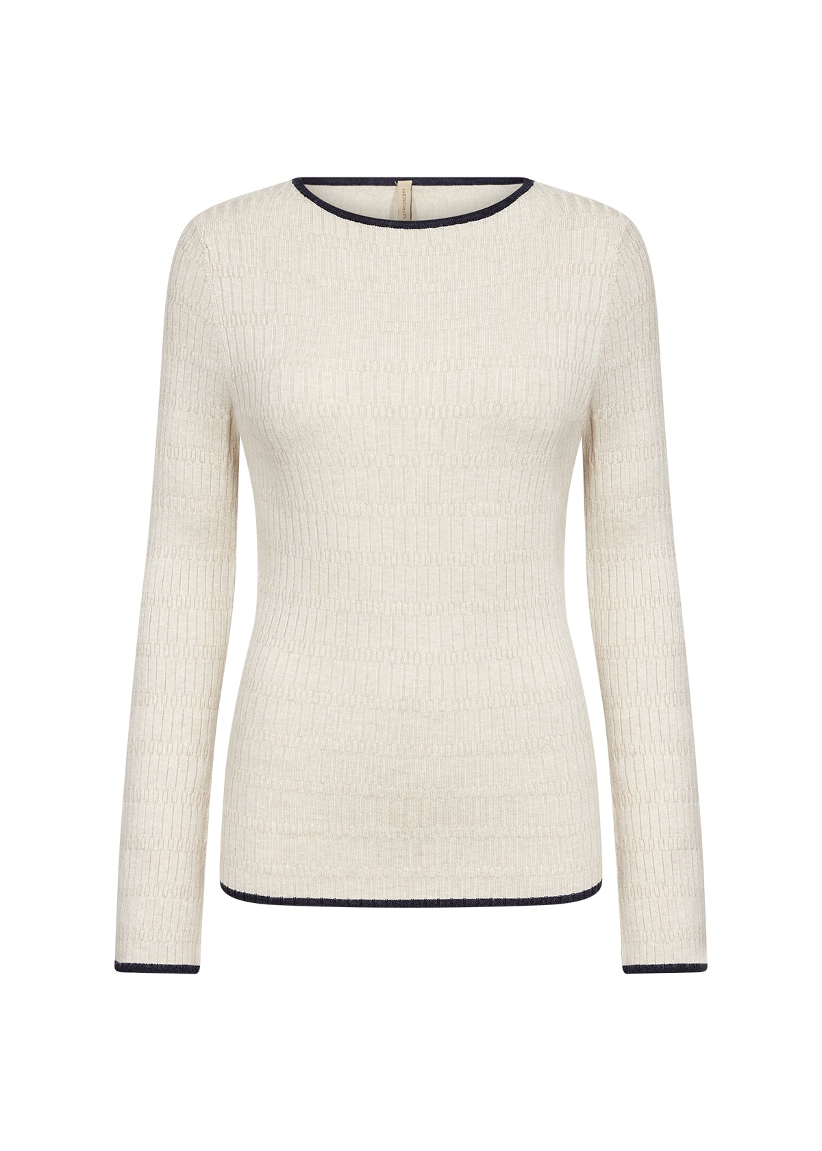 SOYA CONCEPT Dollie Ribbed Knit Pullover – Contrast Trim Crewneck Sweater