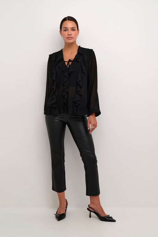 KAFFE NINNA Black Sheer Romantic Ruffle Blouse