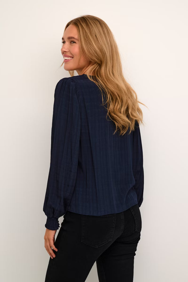 KAFFE LISSA Navy Midnight Marine V Neck Blouse