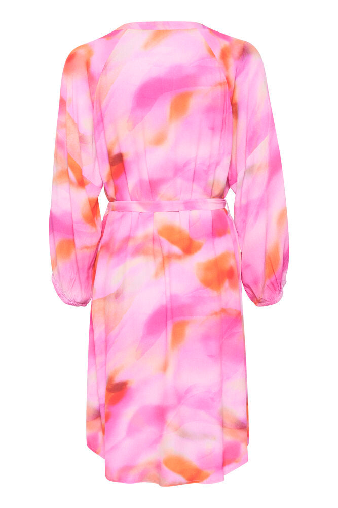 CREAM ALLISON Pink Dress – Tie-Dye Button Front Belted Shirt Dress