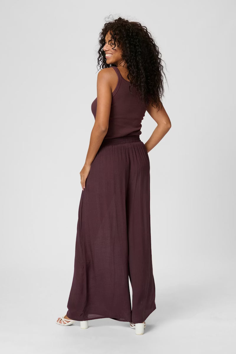 KAFFE ANYA Chocolate Fudge Flowy Wide Leg Trousers