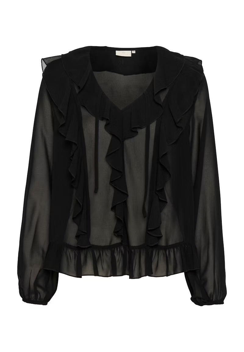 KAFFE NINNA Black Sheer Romantic Ruffle Blouse