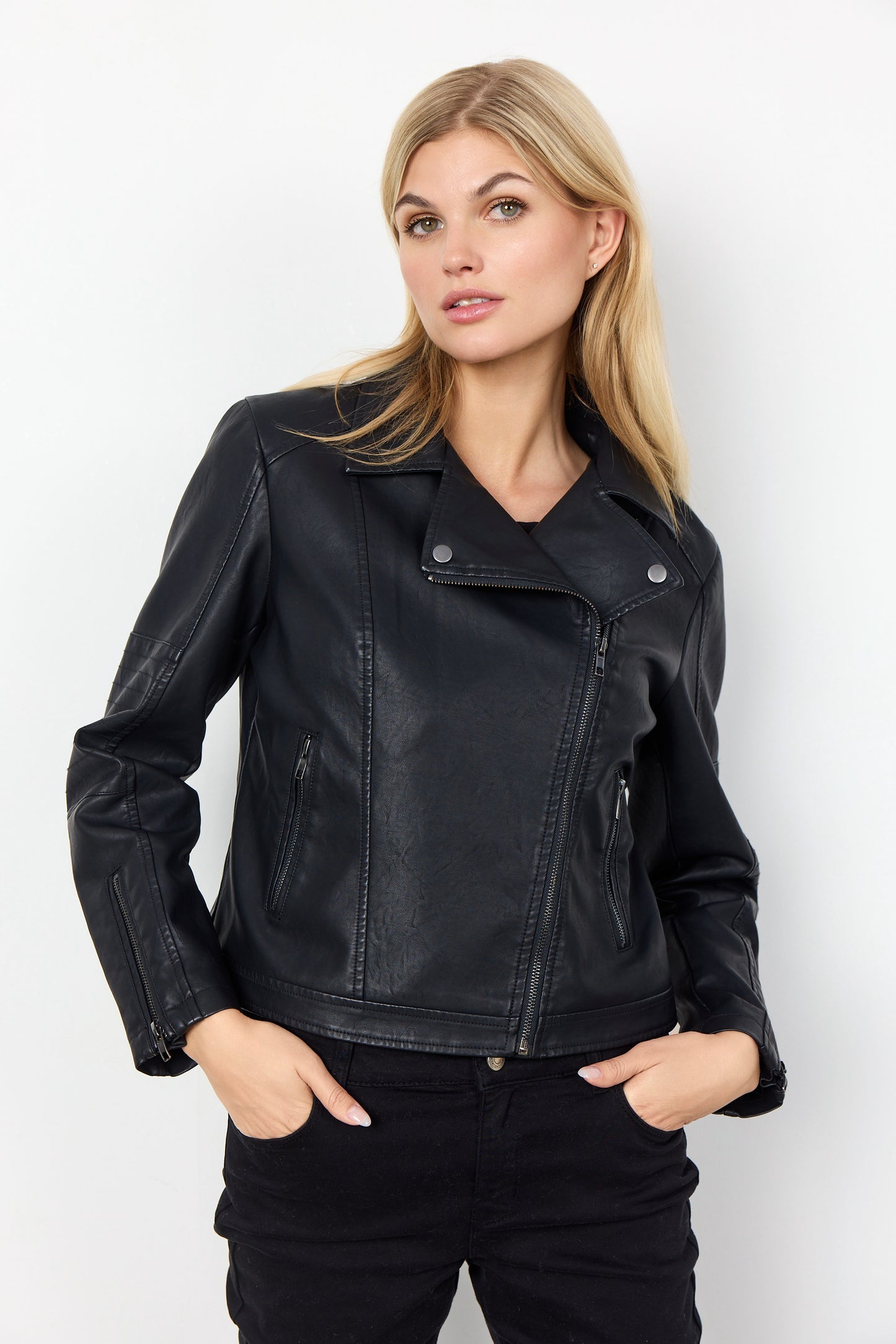 Soya Concept Gunilla 7 Black Faux Leather Moto Biker Jacket