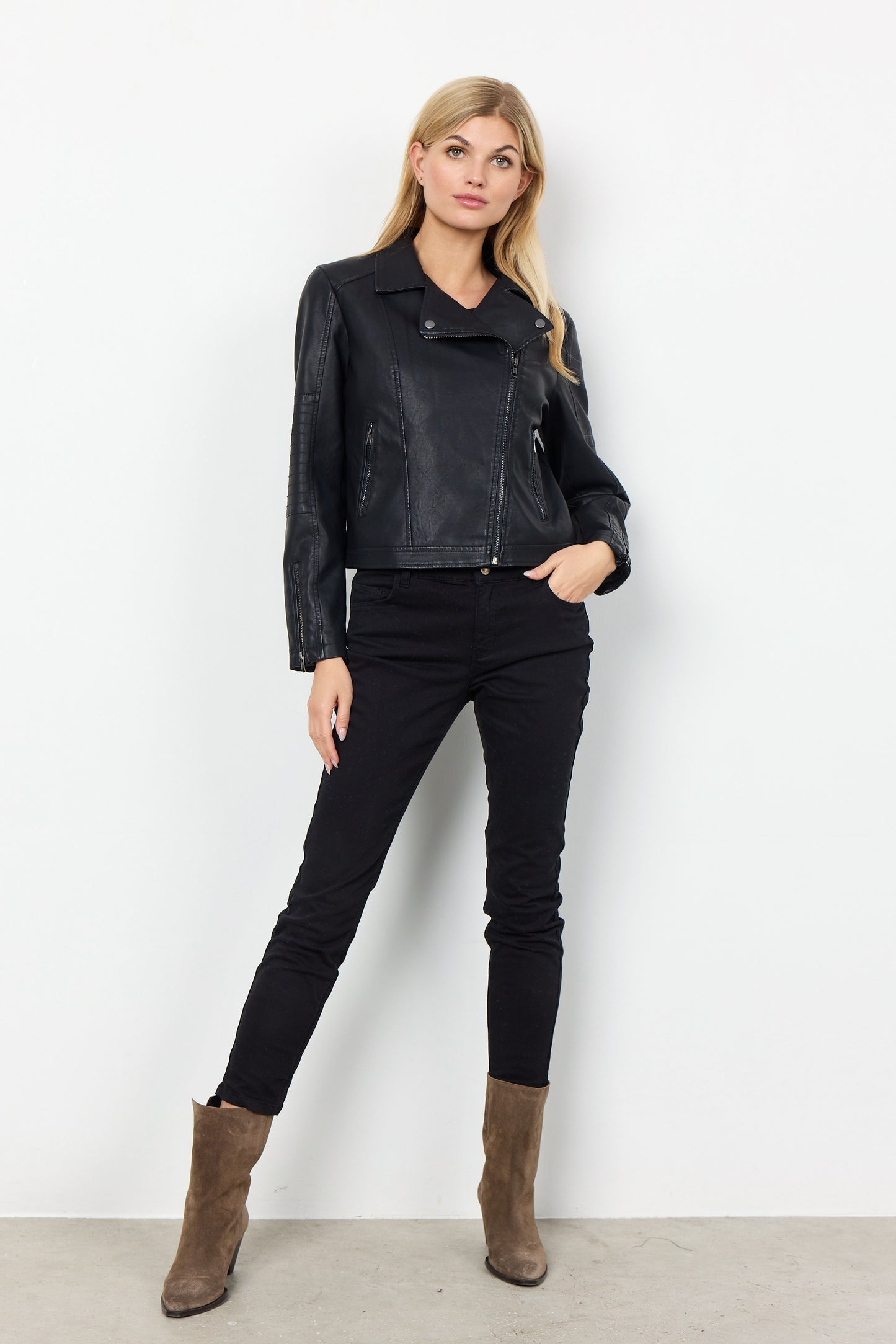 Soya Concept Gunilla 7 Black Faux Leather Moto Biker Jacket