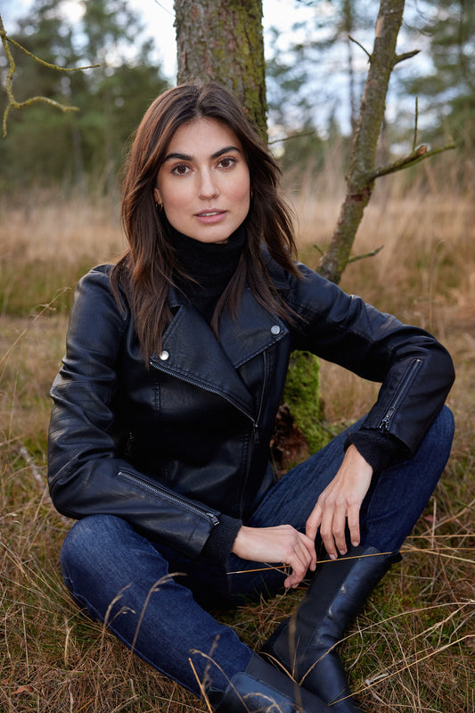Soya Concept Gunilla 7 Black Faux Leather Moto Biker Jacket