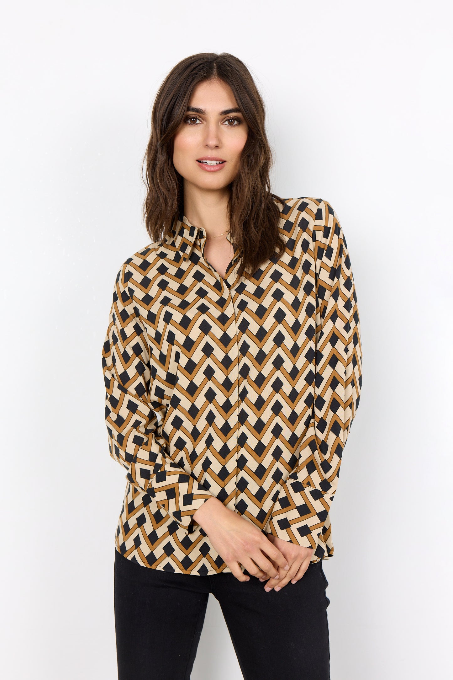SOYA CONCEPT VERONIKA 2 Black & Gold Geo Print Blouse