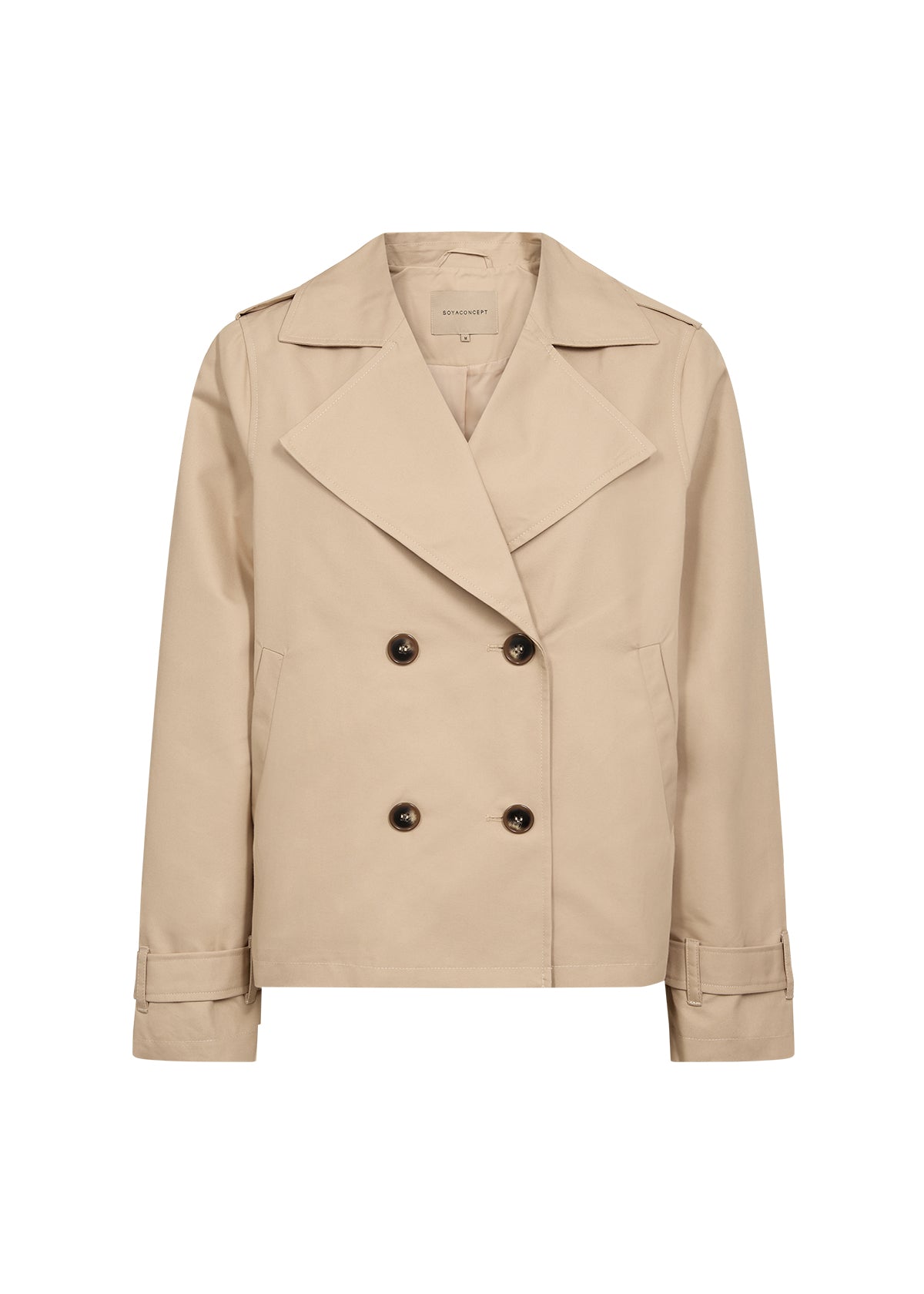 SOYA CONCEPT Amanda Camel Cropped Trench Jacket – Double-Breasted Short Coat