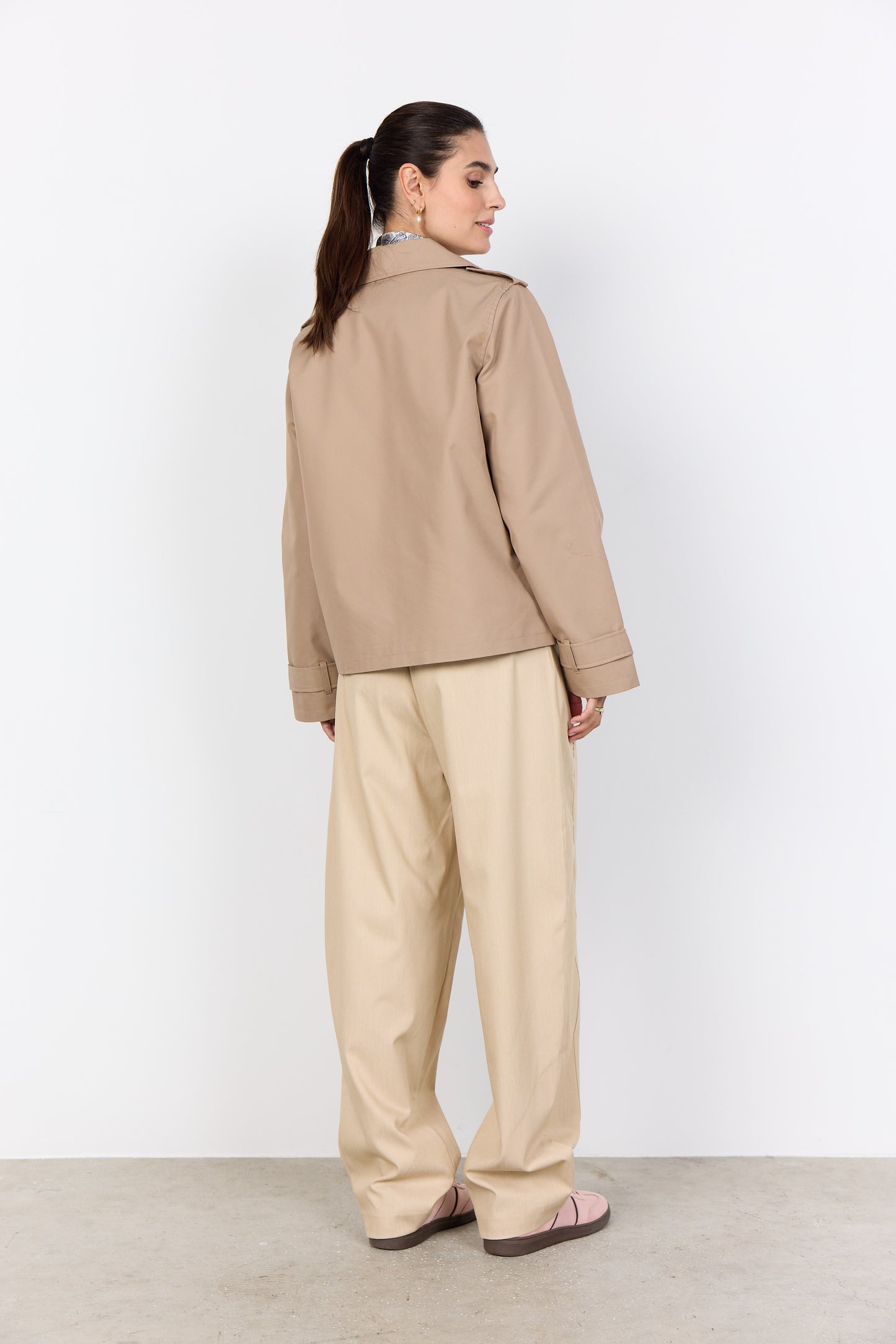 SOYA CONCEPT Amanda Camel Cropped Trench Jacket – Double-Breasted Short Coat
