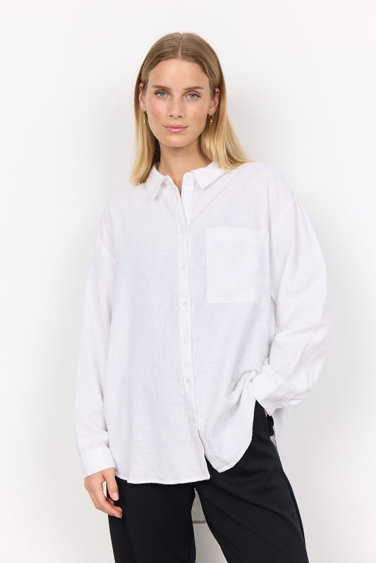 SOYA CONCEPT Ina White Linen Blend Button Down Blouse