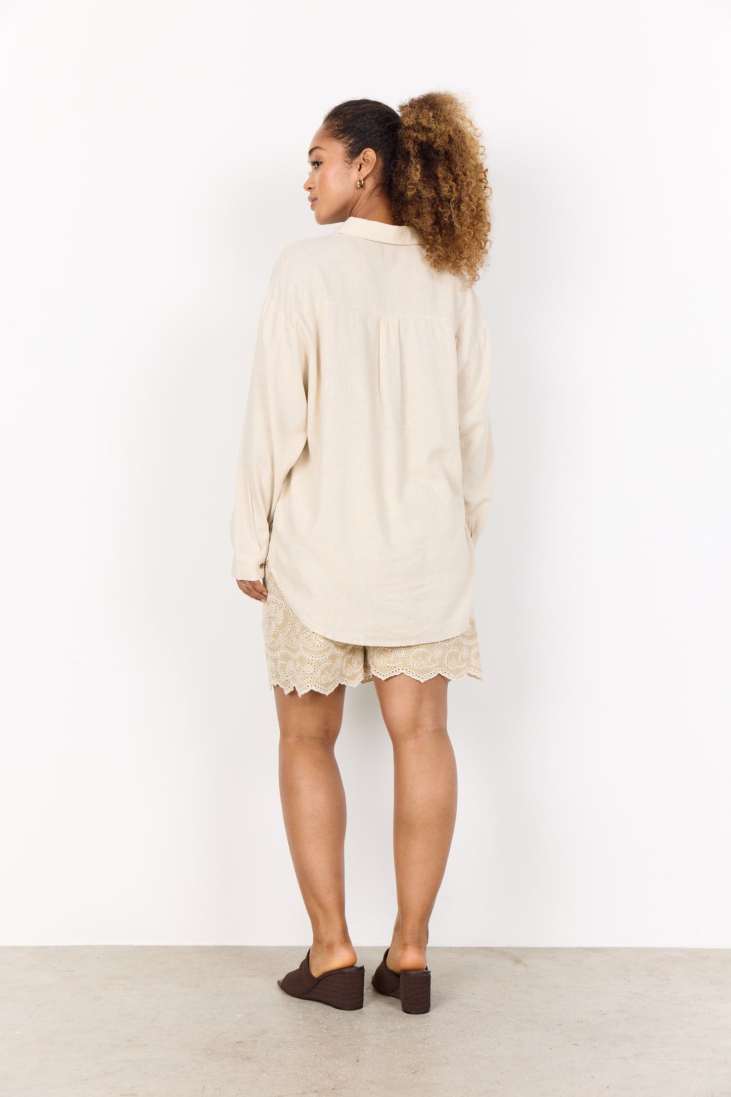 SOYA CONCEPT INA Sand Linen Blend Button Down Blouse
