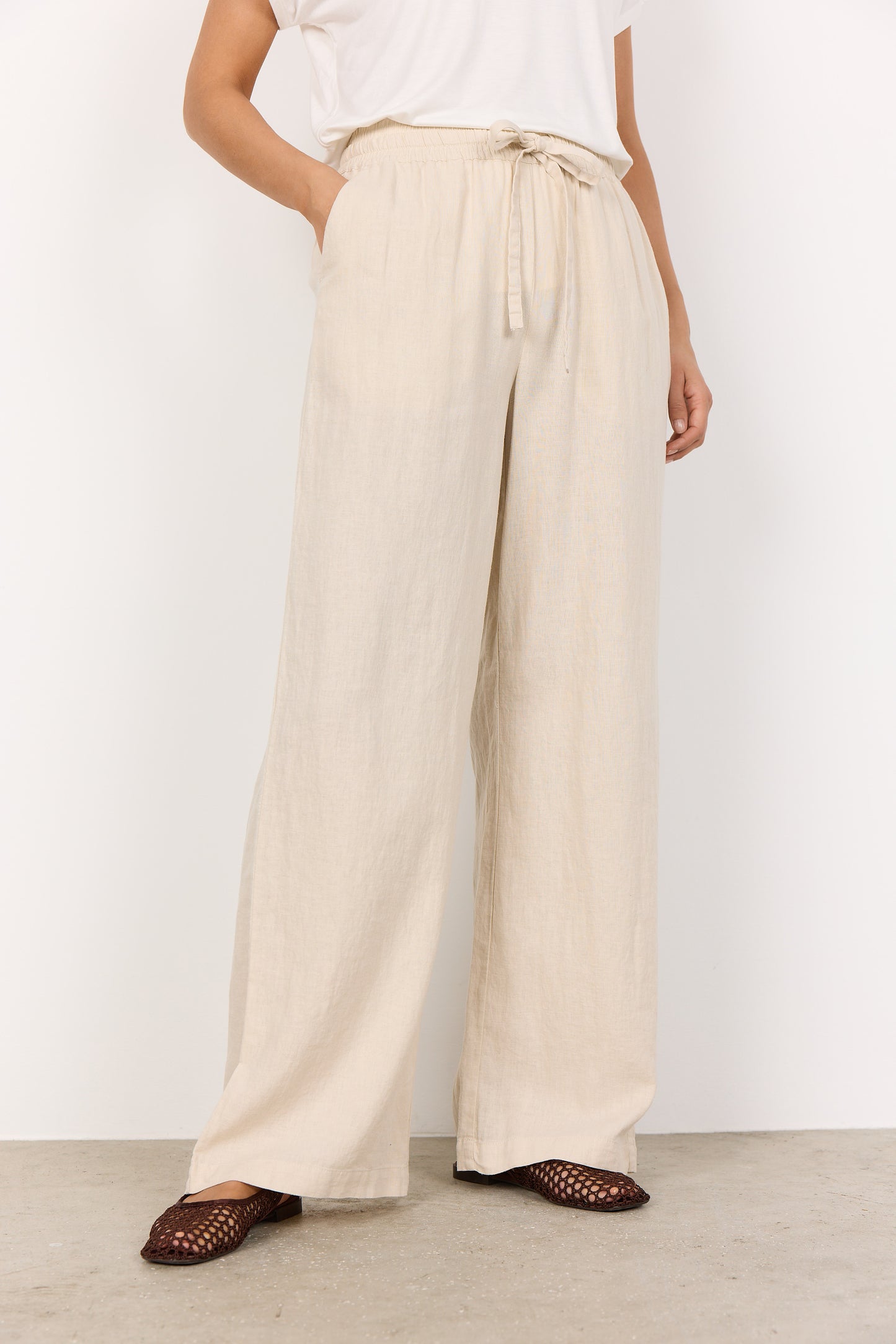SOYA CONCEPT INA Sand Linen Blend Trousers