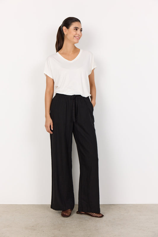 SOYA CONCEPT INA Black Linen Blend Trousers