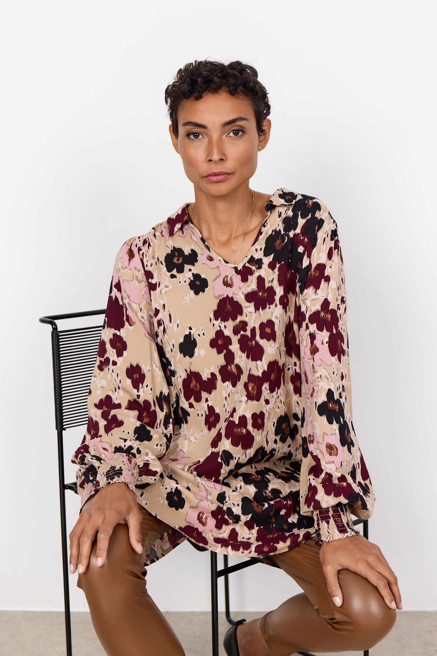 SOYA CONCEPT Irena 2 Wine Floral Tunic Blouse