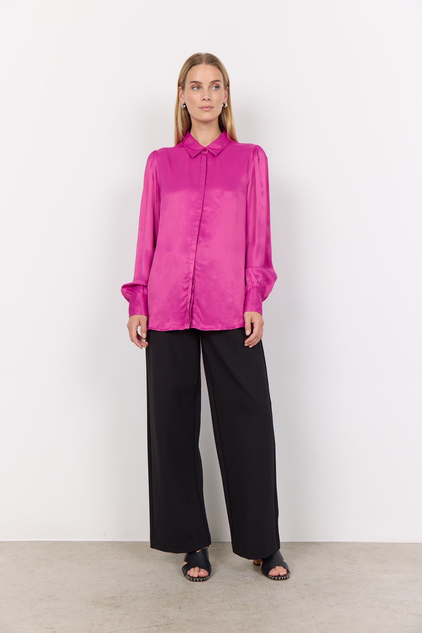 SOYA CONCEPT Hope Fuchsia Satin Button Down Blouse