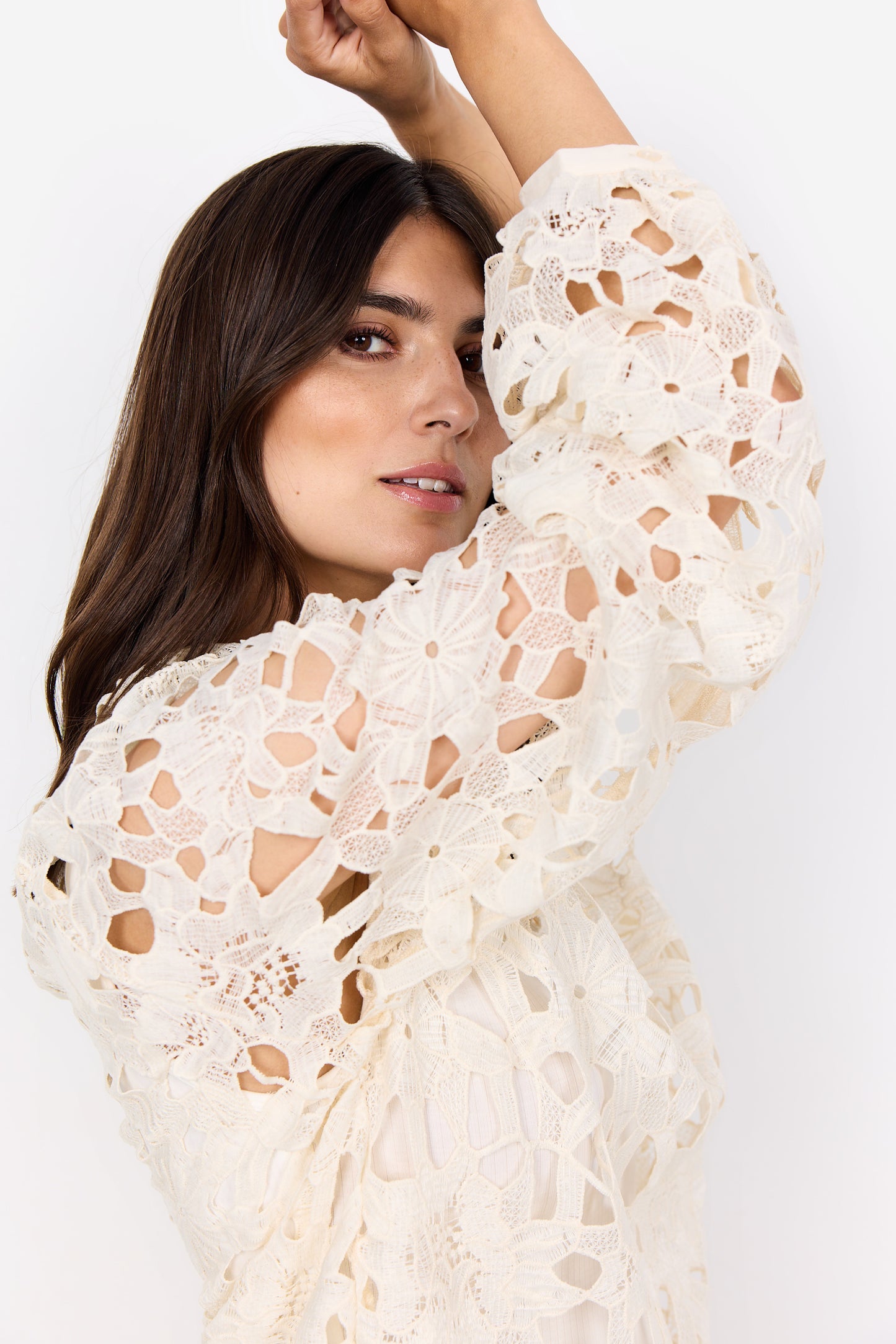SOYA CONCEPT PAJA 1 Cream Floral Crochet Lace Blouse