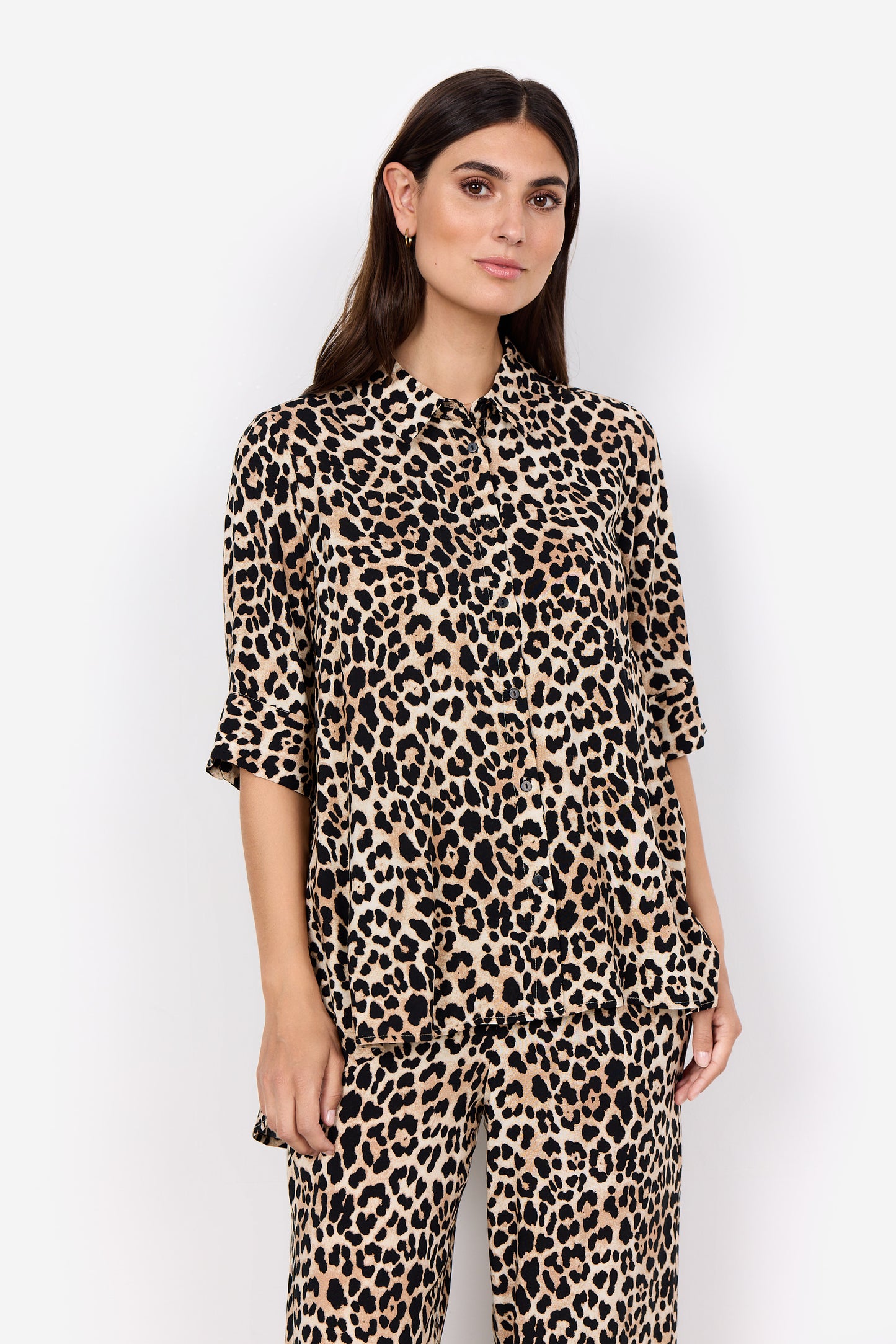 SOYA CONCEPT PIETTA Leopard Print Button Down Blouse