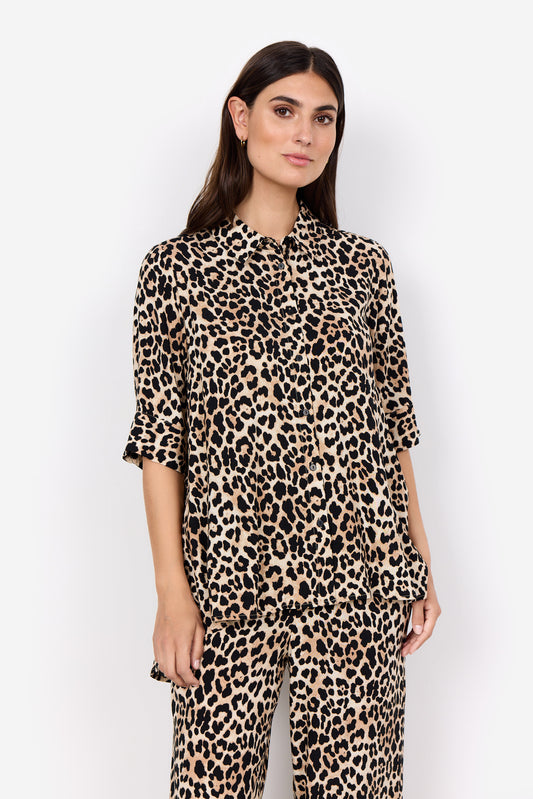 SOYA CONCEPT PIETTA Leopard Print Button Down Blouse