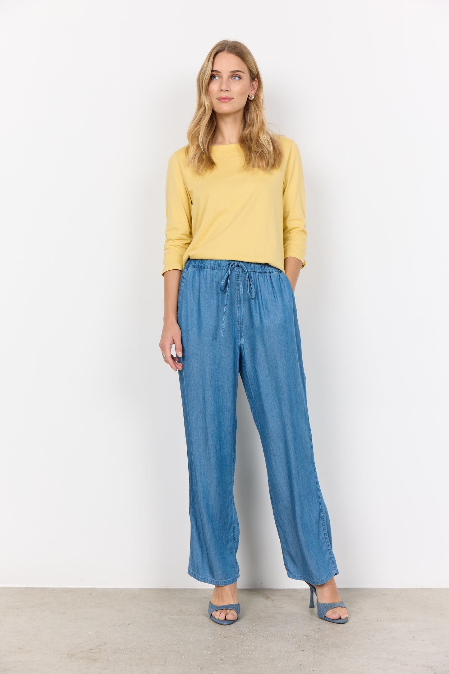 SOYA CONCEPT Liv Chambray Lyocell Pants – Drawstring Elastic Waist Trousers