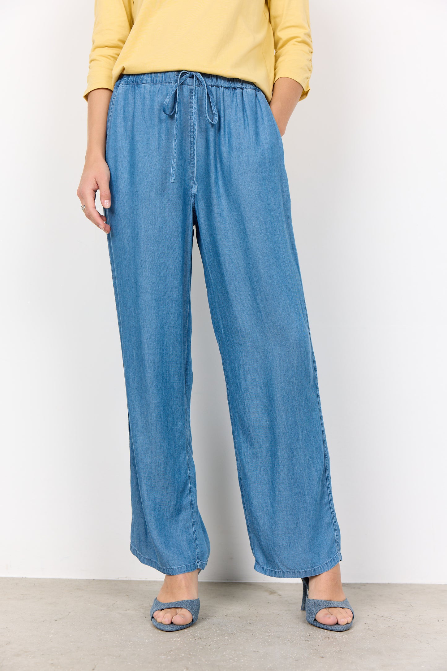 SOYA CONCEPT Liv Chambray Lyocell Pants – Drawstring Elastic Waist Trousers