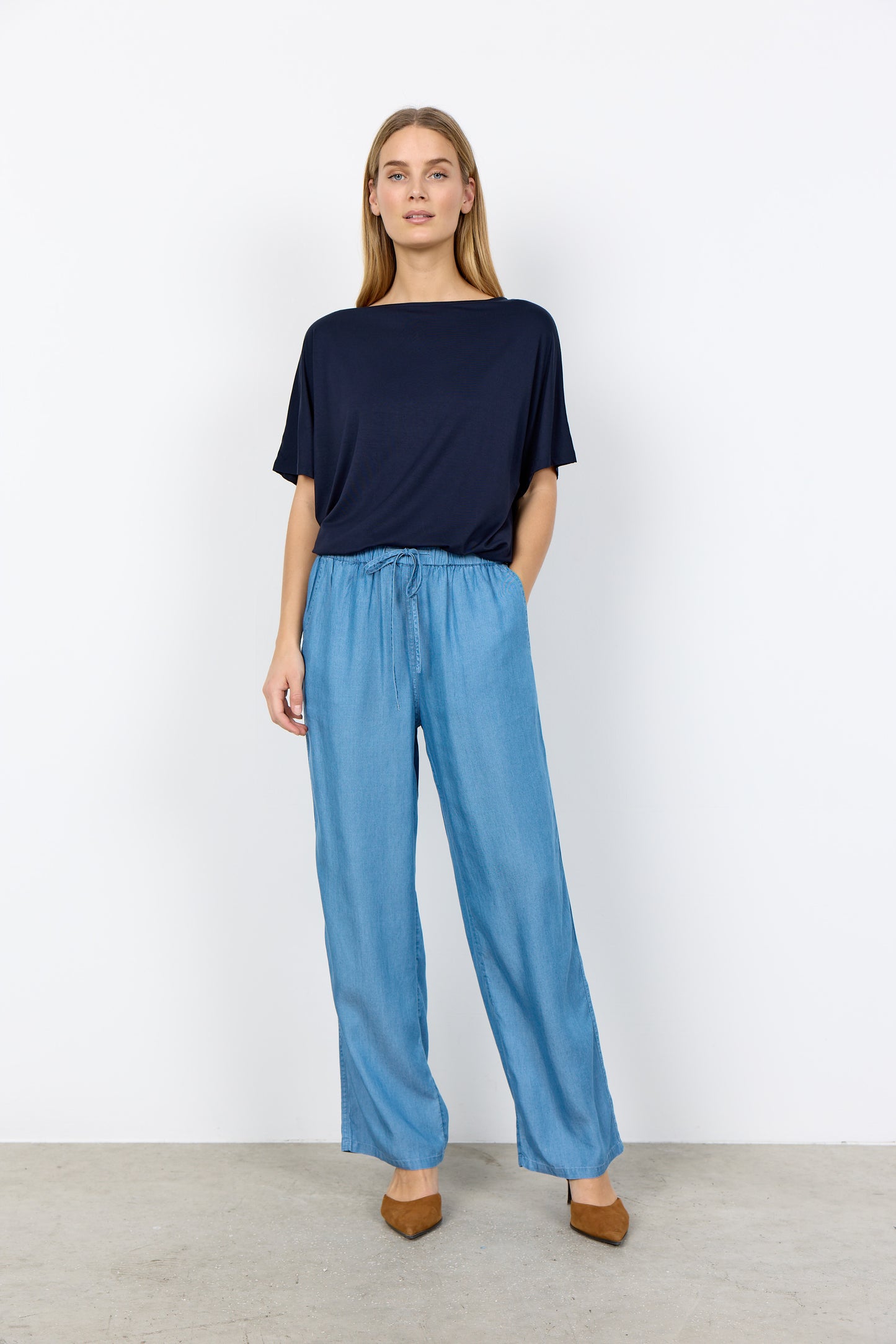 SOYA CONCEPT Liv Chambray Lyocell Pants – Drawstring Elastic Waist Trousers