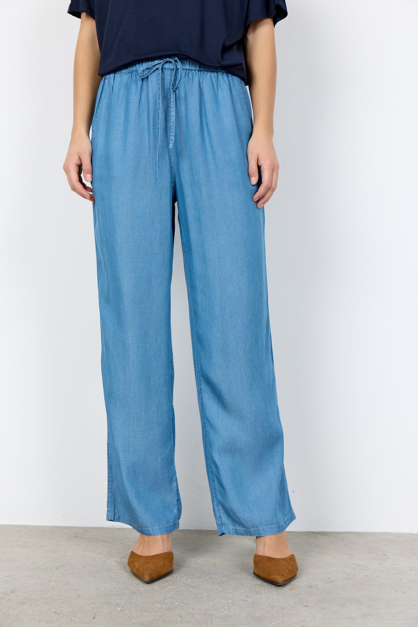 SOYA CONCEPT Liv Chambray Lyocell Pants – Drawstring Elastic Waist Trousers