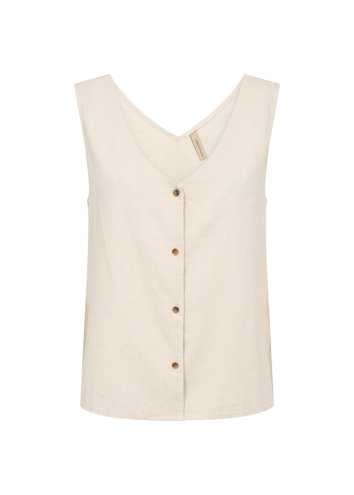 SOYA CONCEPT INA Sand Linen Blend Sleeveless Button Down Vest