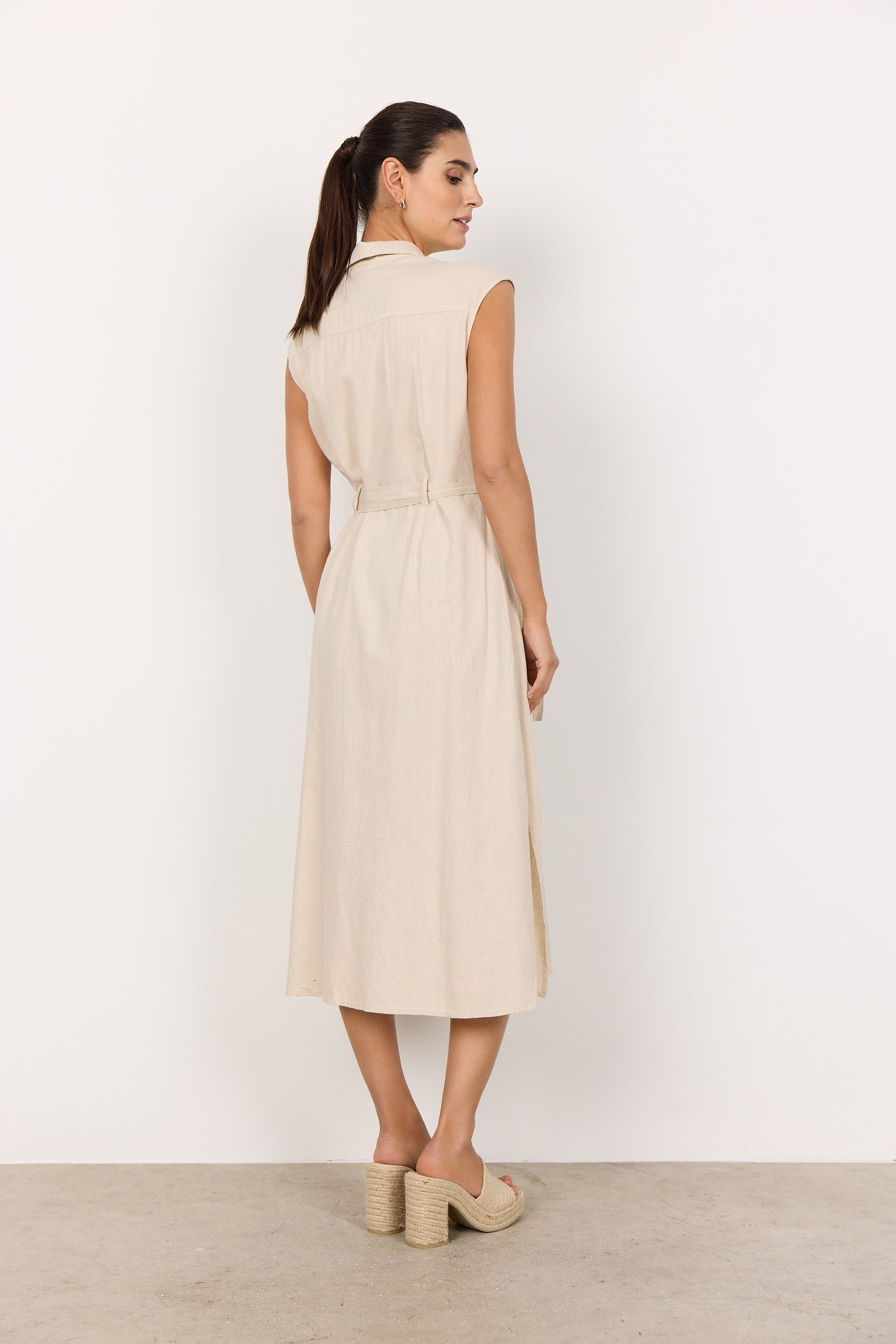 SOYA CONCEPT INA Sand Linen Blend Button Down Dress