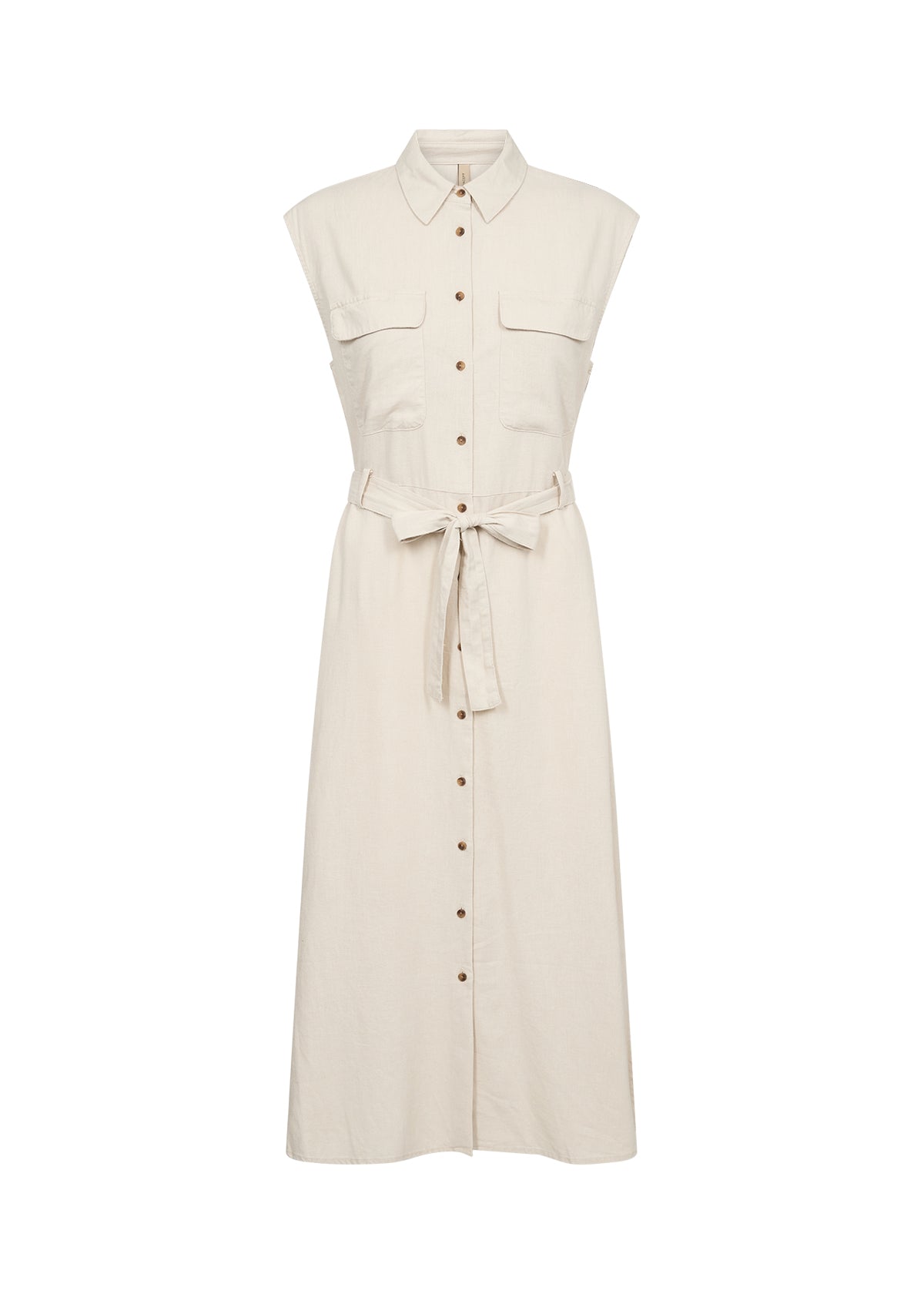 SOYA CONCEPT INA Sand Linen Blend Button Down Dress