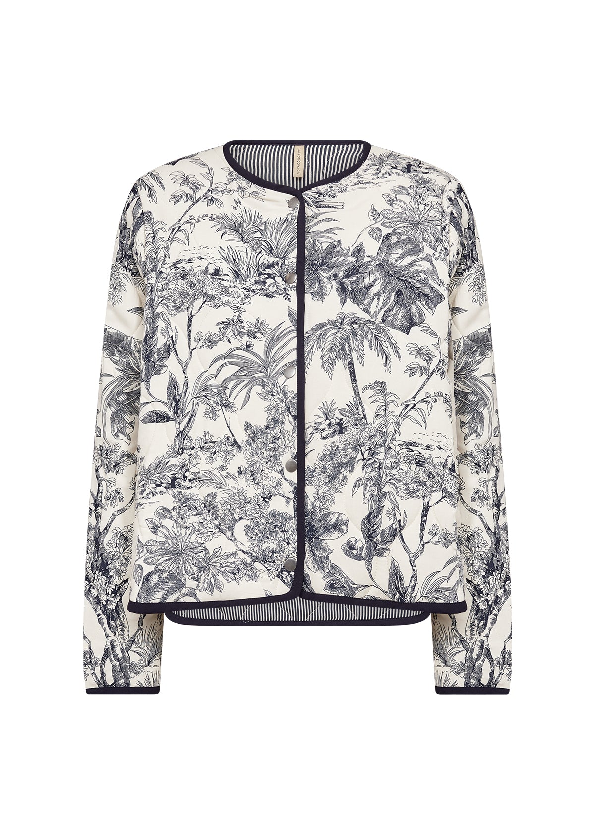 SOYA CONCEPT Carli Navy & White Botanical Print Jacket – Quilted Trim Button Front