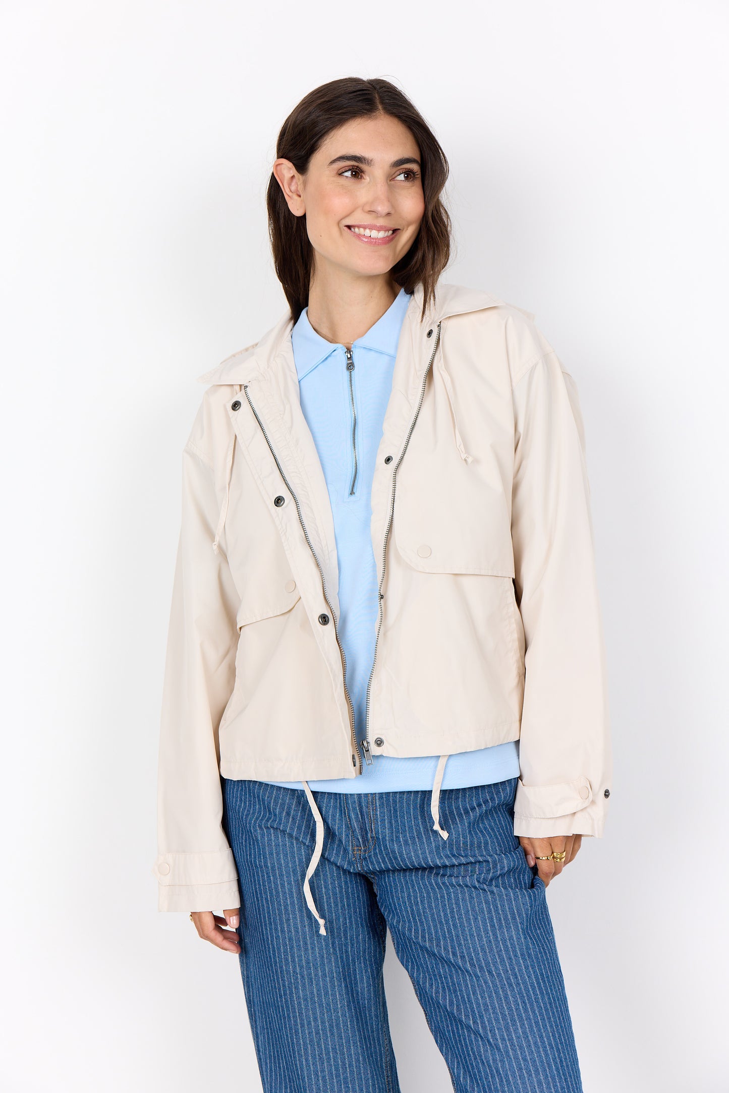 SOYA CONCEPT Polenka Cream Hooded Jacket – Lightweight Windbreaker Utility Coat