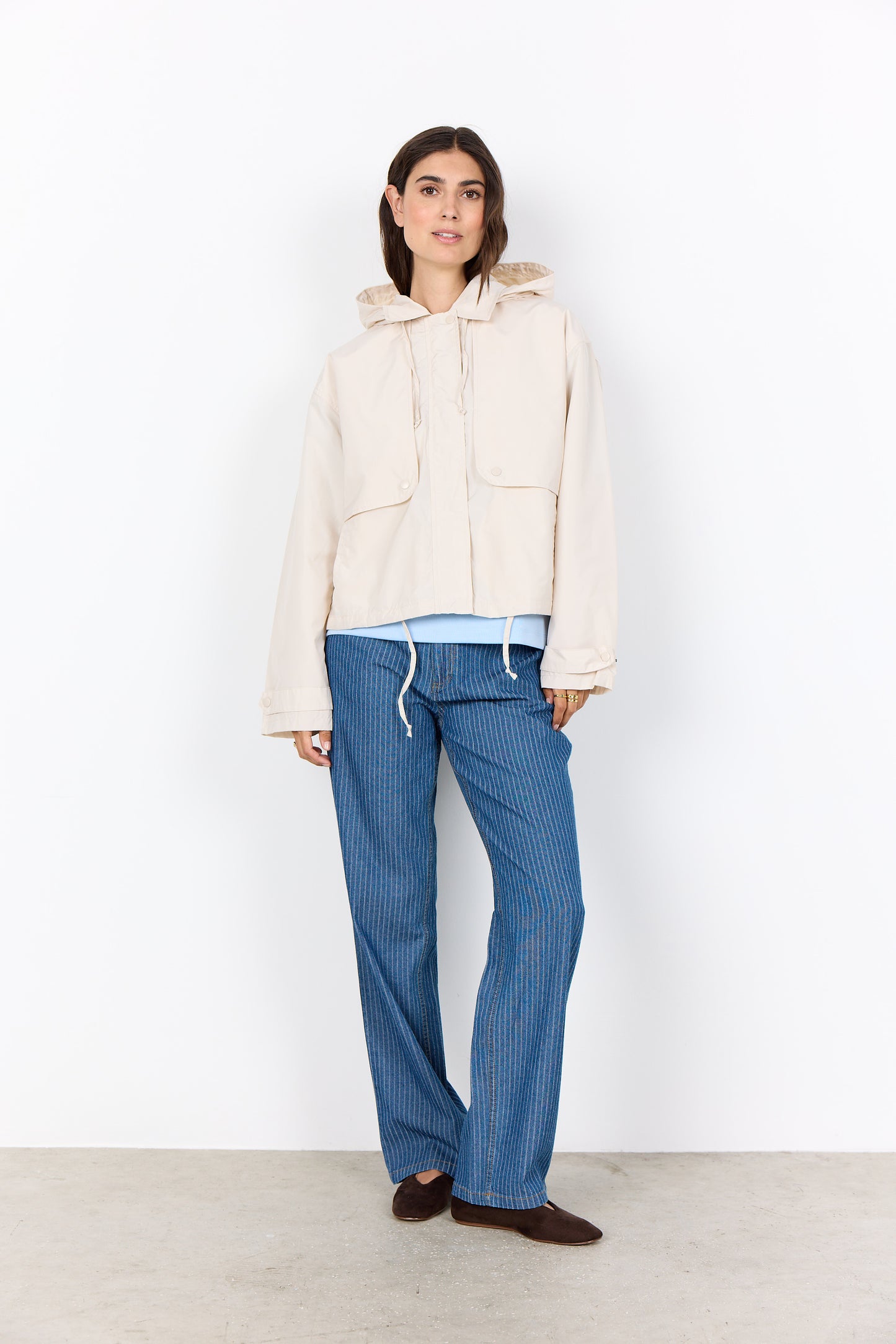 SOYA CONCEPT Polenka Cream Hooded Jacket – Lightweight Windbreaker Utility Coat