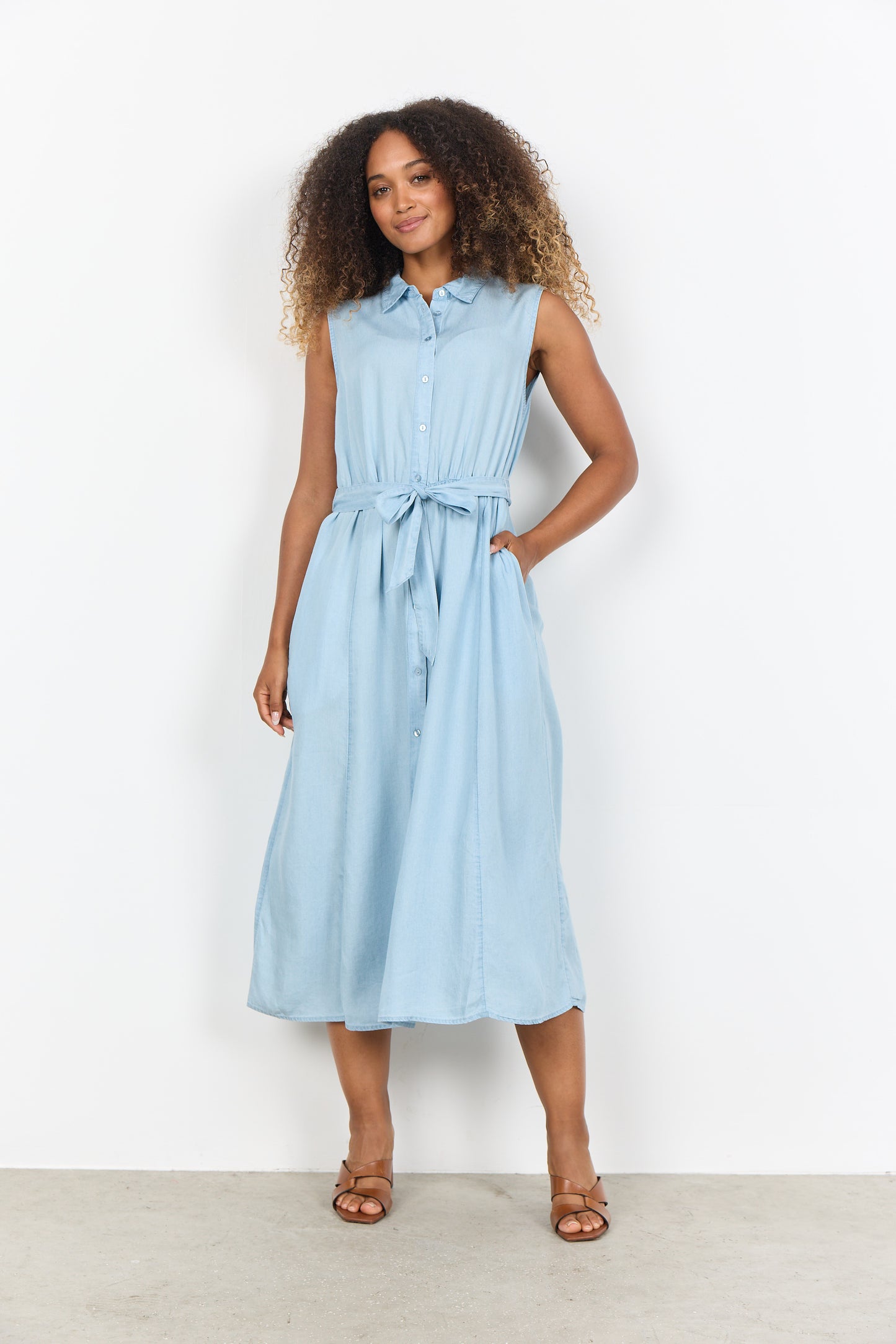 SOYA CONCEPT Liv Lyocell Shirt Dress – Belted Button-Front Printed Dress