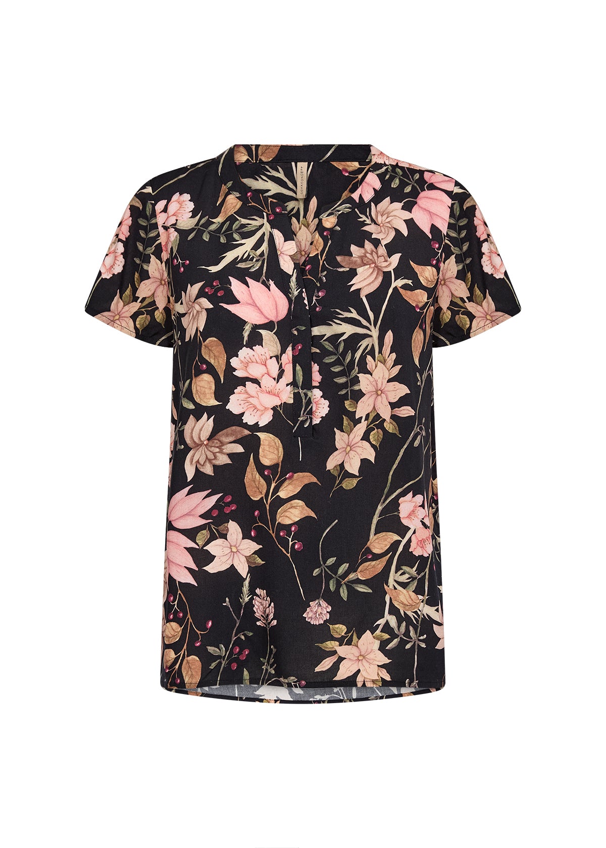 SOYA CONCEPT Grace Black Floral V-Neck Blouse – Short Sleeve Printed Top