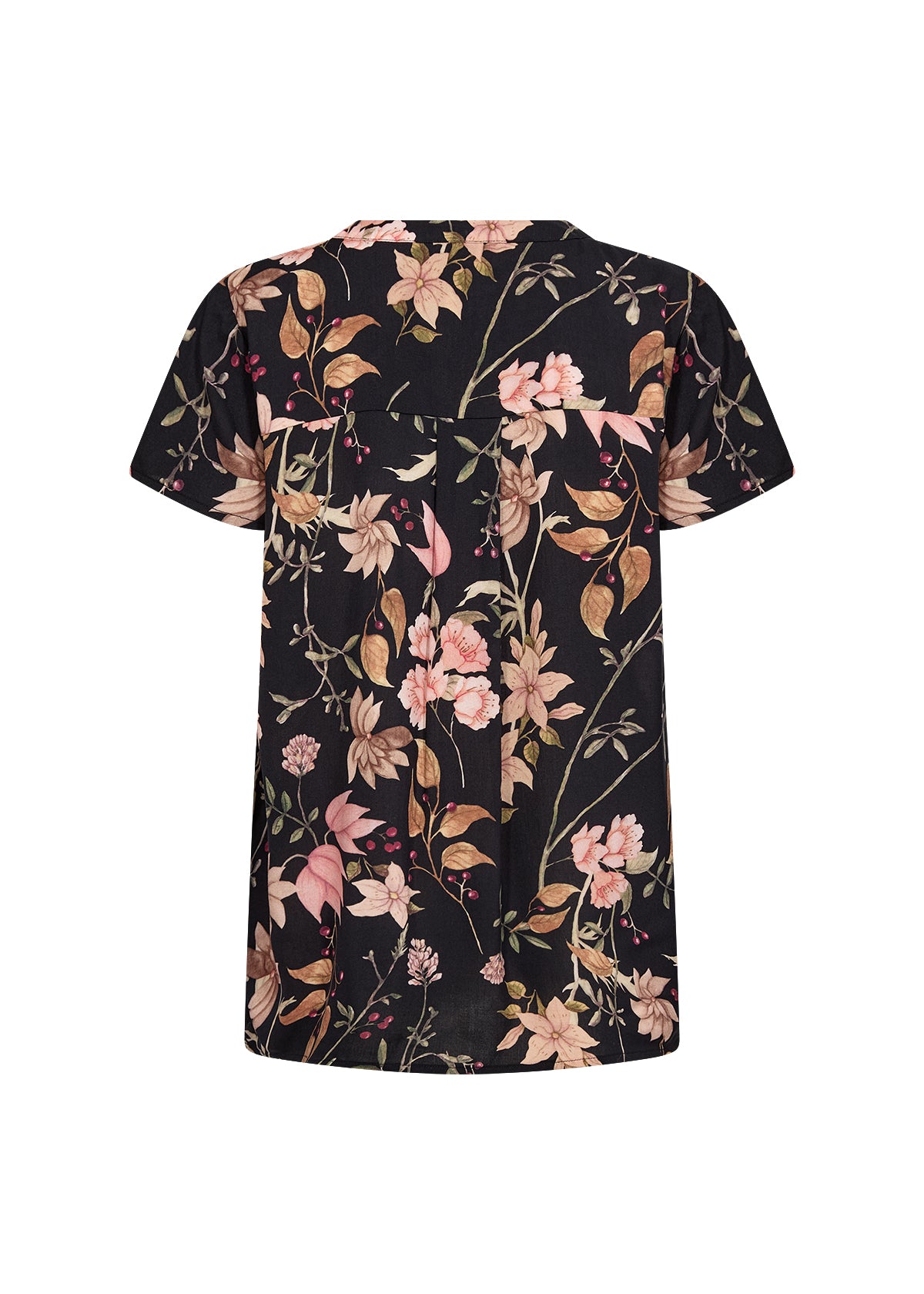 SOYA CONCEPT Grace Black Floral V-Neck Blouse – Short Sleeve Printed Top