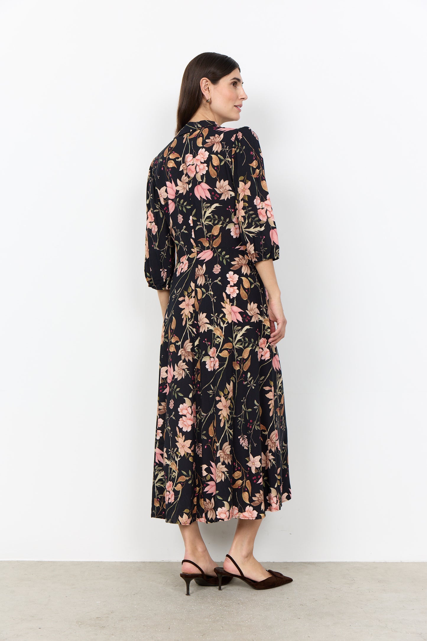 SOYA CONCEPT GRACE Black Floral Midi Shirt Dress – Button Front Dress