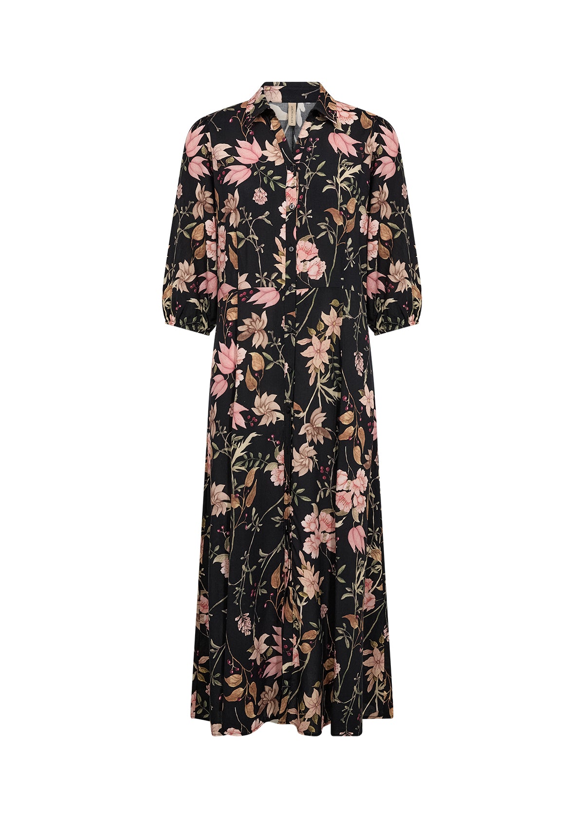 SOYA CONCEPT GRACE Black Floral Midi Shirt Dress – Button Front Dress
