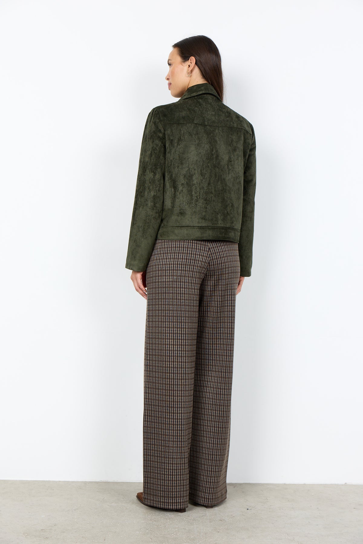SOYA CONCEPT HAJRA Dark Olive Green Faux Suede Zip-Up Jacket