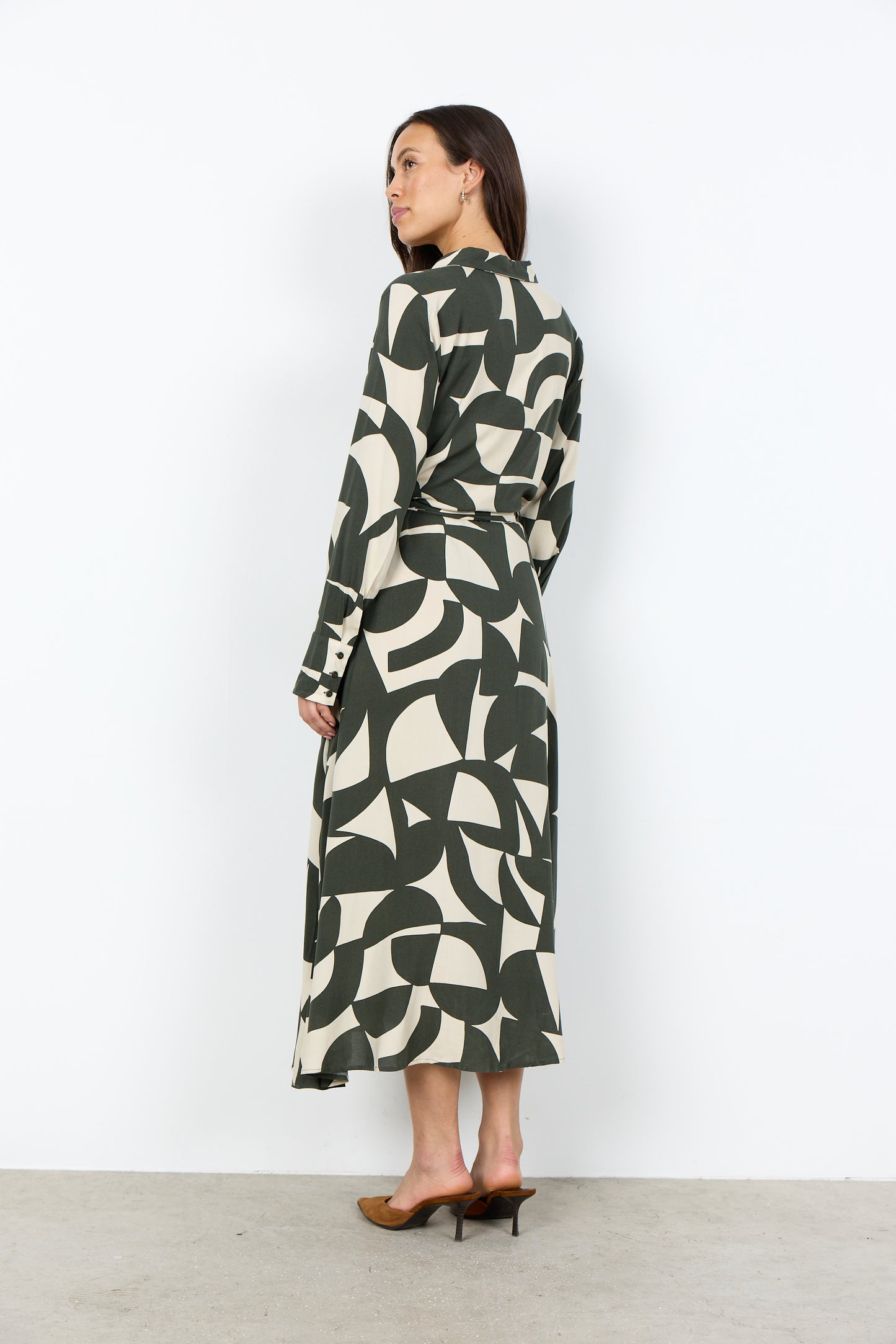 SOYA CONCEPT HANNI Cream & Kaki Green Print Dress