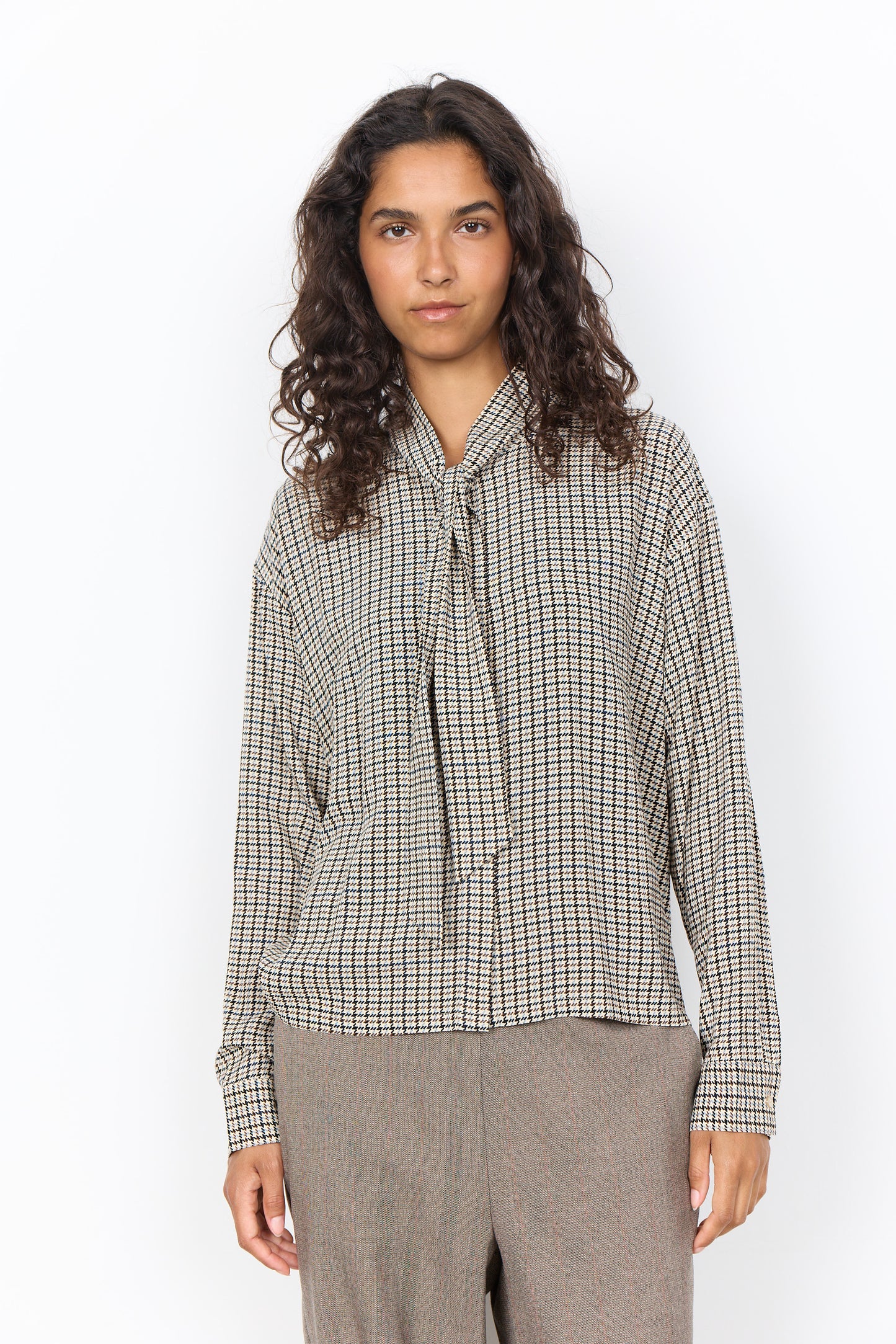 SOYA CONCEPT HALIA Houndstooth Print Blouse w/ Neck Tie