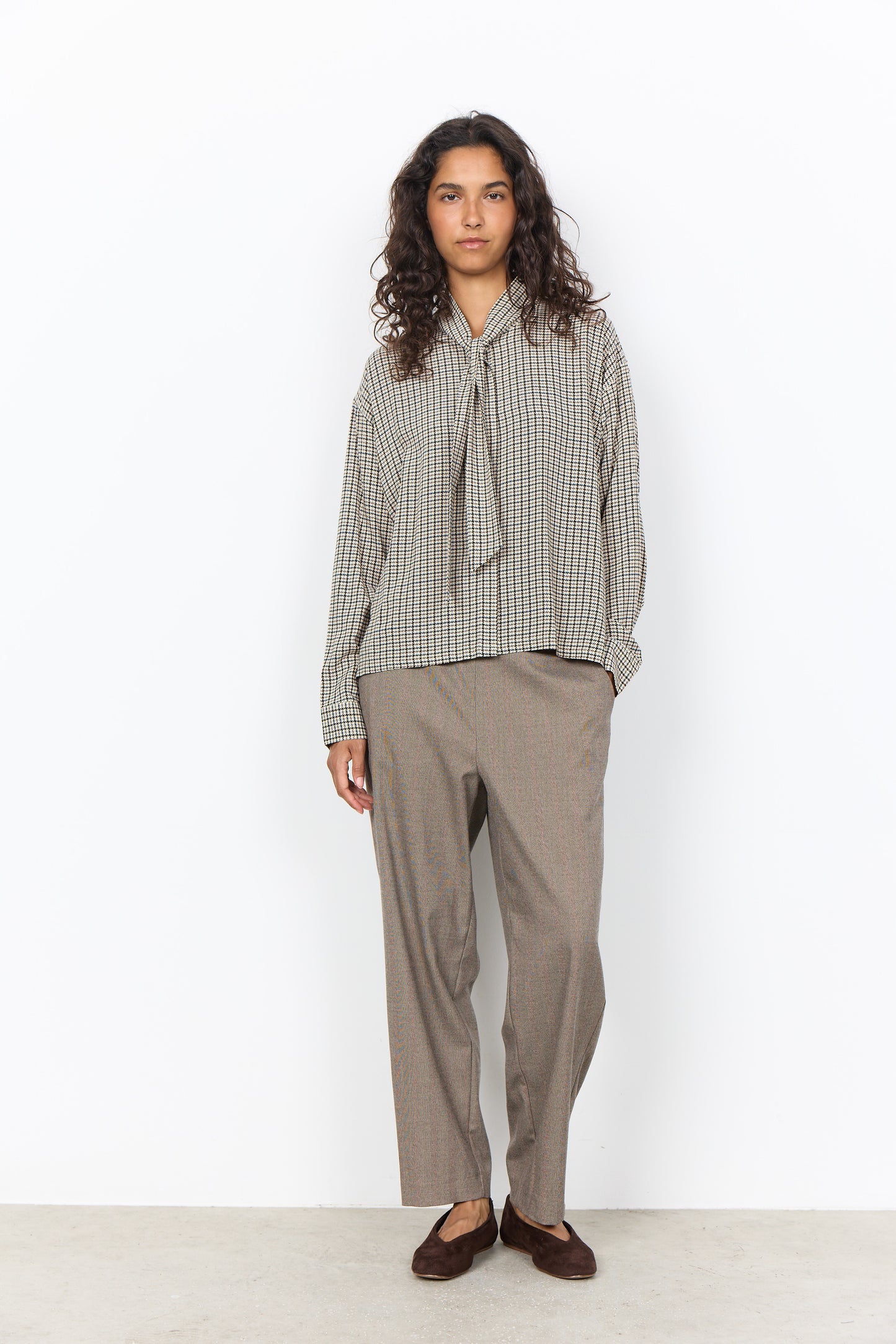 SOYA CONCEPT HALIA Houndstooth Print Blouse w/ Neck Tie