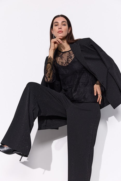 SOYA CONCEPT ANDINE 3 Black Silver Wide Leg Sparkle Pants
