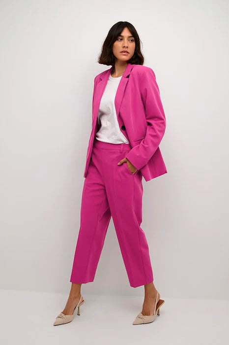 KAFFE SAKURA Fuchsia Pink High-Waisted Cropped Trousers
