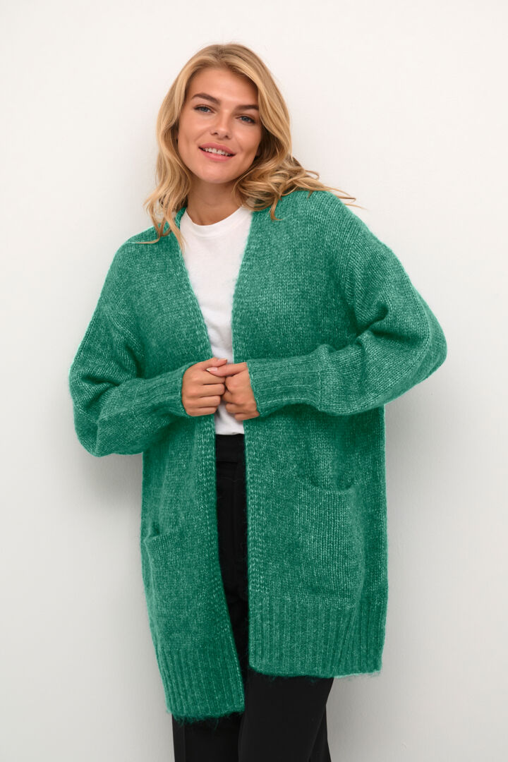 KAFFE ALIA Aventurine Emerald Green Open Knit Cardigan