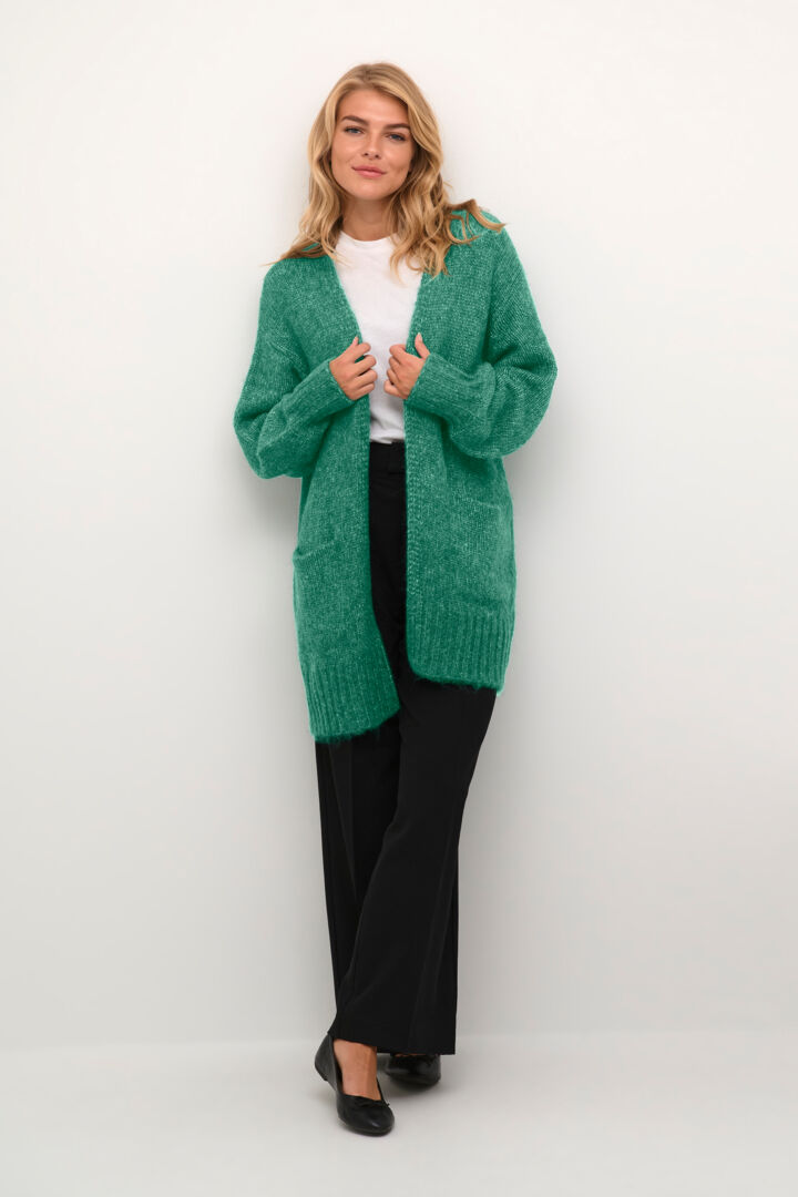 KAFFE ALIA Aventurine Emerald Green Open Knit Cardigan