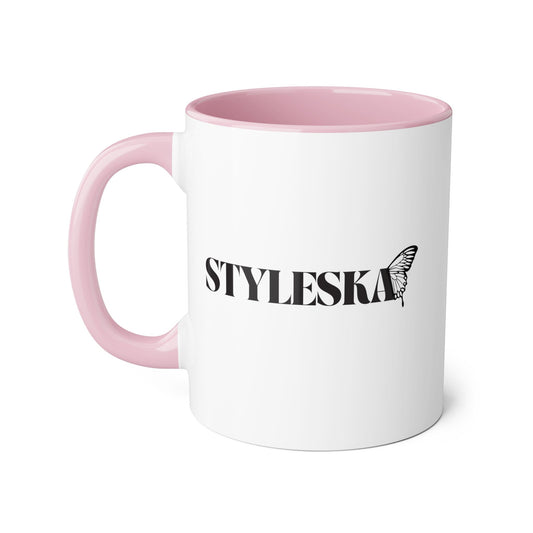 STYLESKA Signature Logo Mug – 11oz Ceramic Coffee Cup with Color Accent Handle | Dishwasher & Microwave Safe