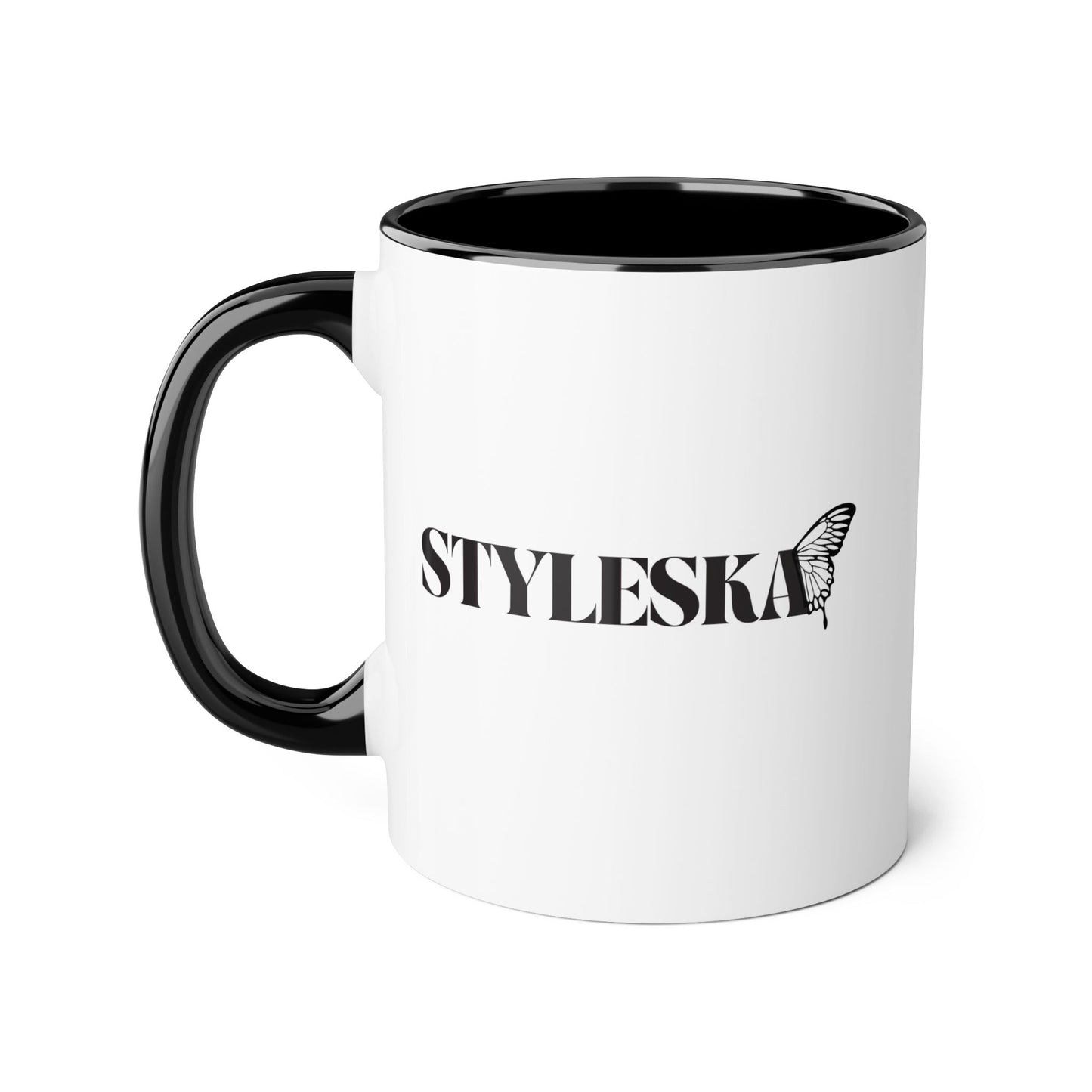 STYLESKA Signature Logo Mug – 11oz Ceramic Coffee Cup with Color Accent Handle | Dishwasher & Microwave Safe
