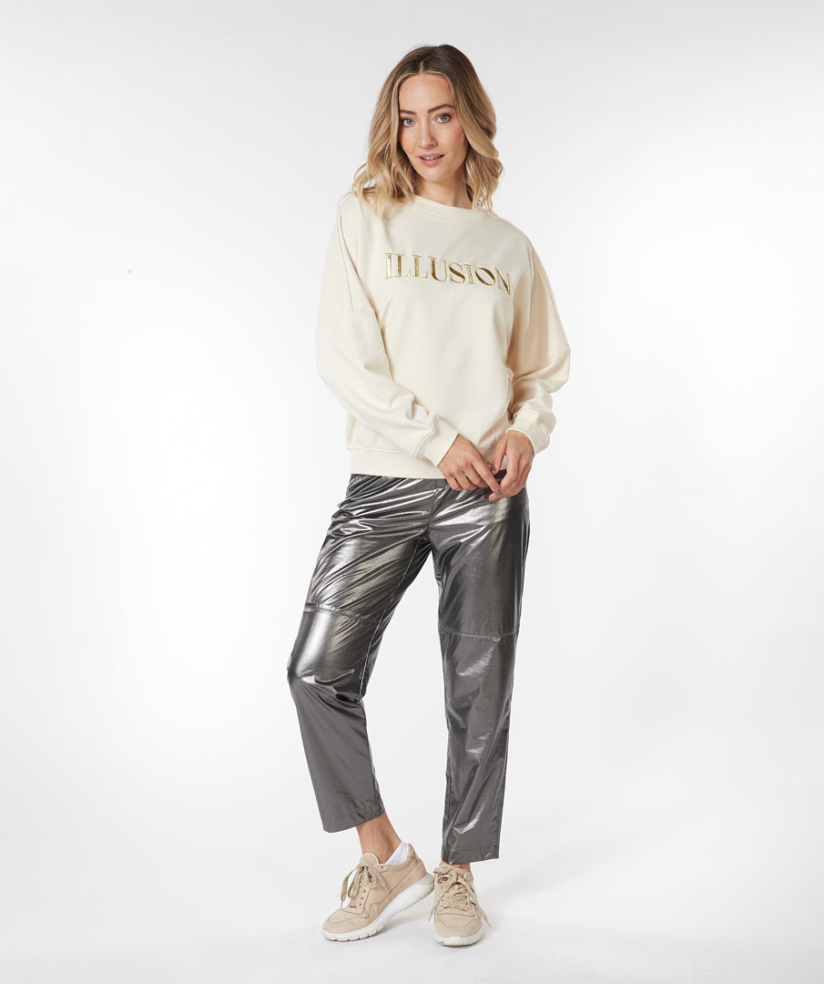 ESQUALO ILLUSION Embroidered Beige & Gold Crewneck Sweater