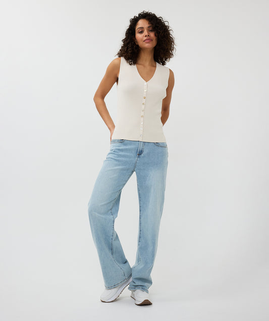 ESQUALO Sand Ribbed Sleeveless V Neck Top