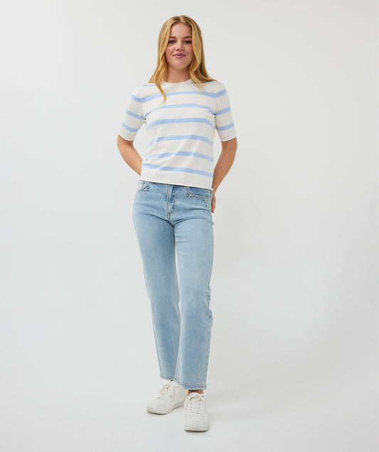ESQUALO Sky Blue Striped Short Sleeve Knit